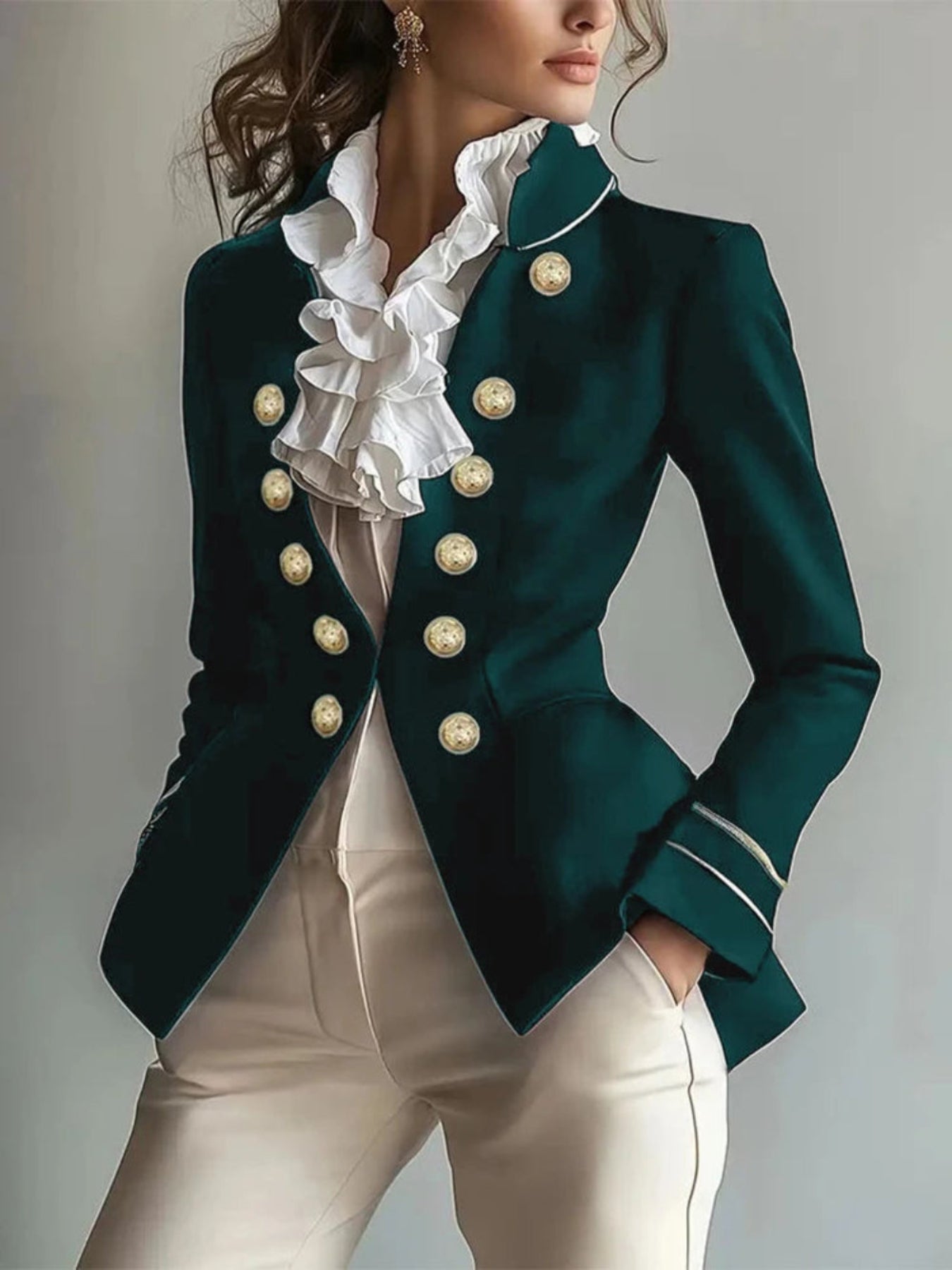 Decorative Button Hight-Low Blazer with Cuff Trim | Necessary Clothing