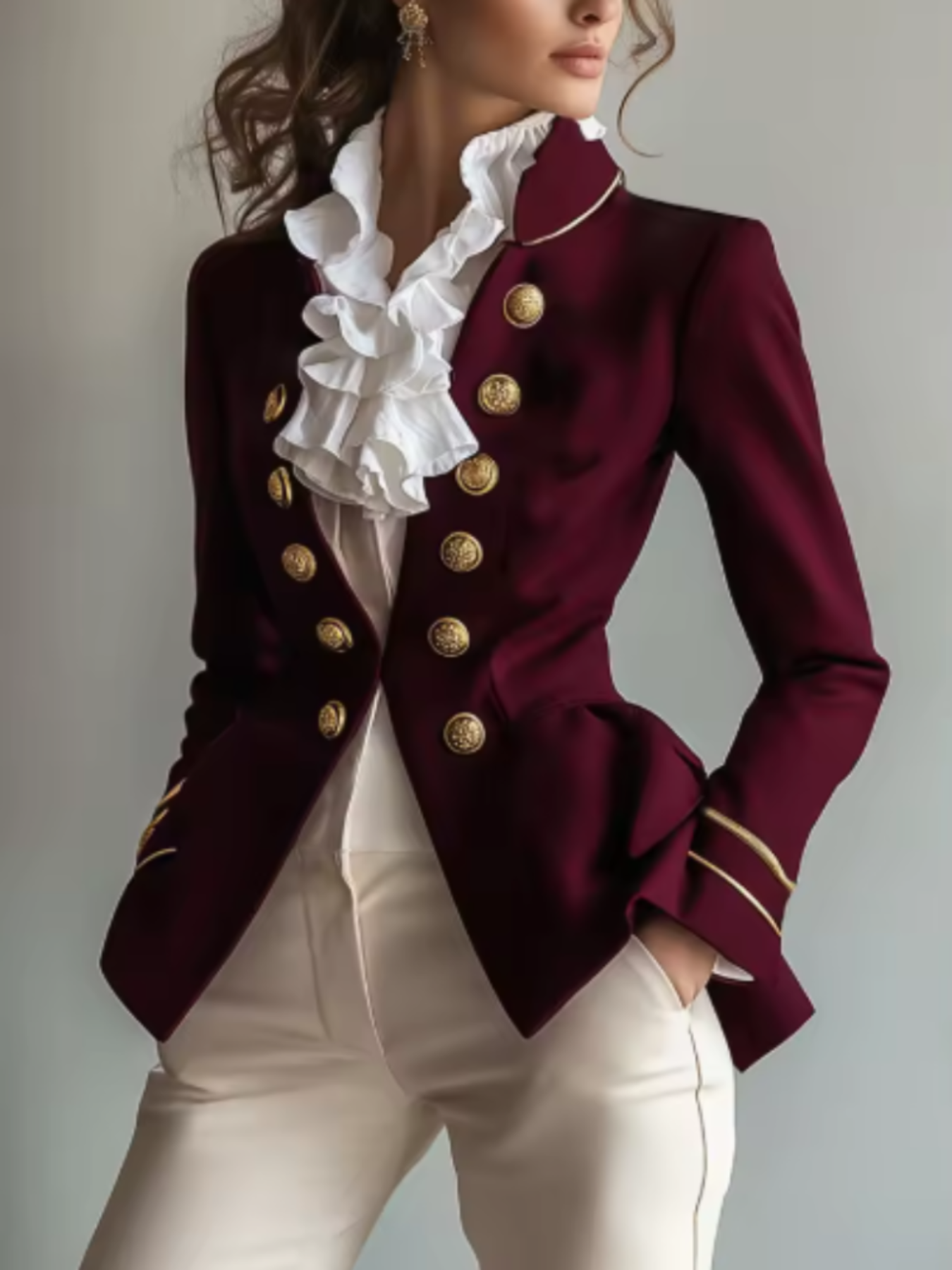 Decorative Button Hight-Low Blazer with Cuff Trim | Necessary Clothing