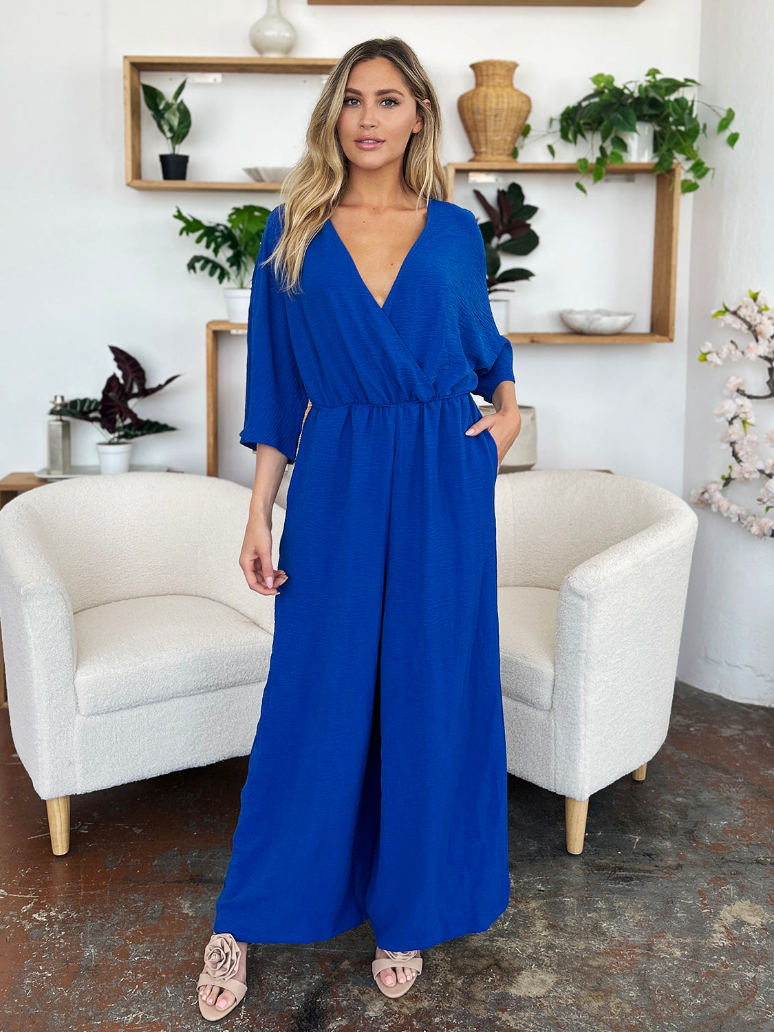Full Size Surplice Wide Leg Jumpsuit with Pockets - Necessary Clothing Store