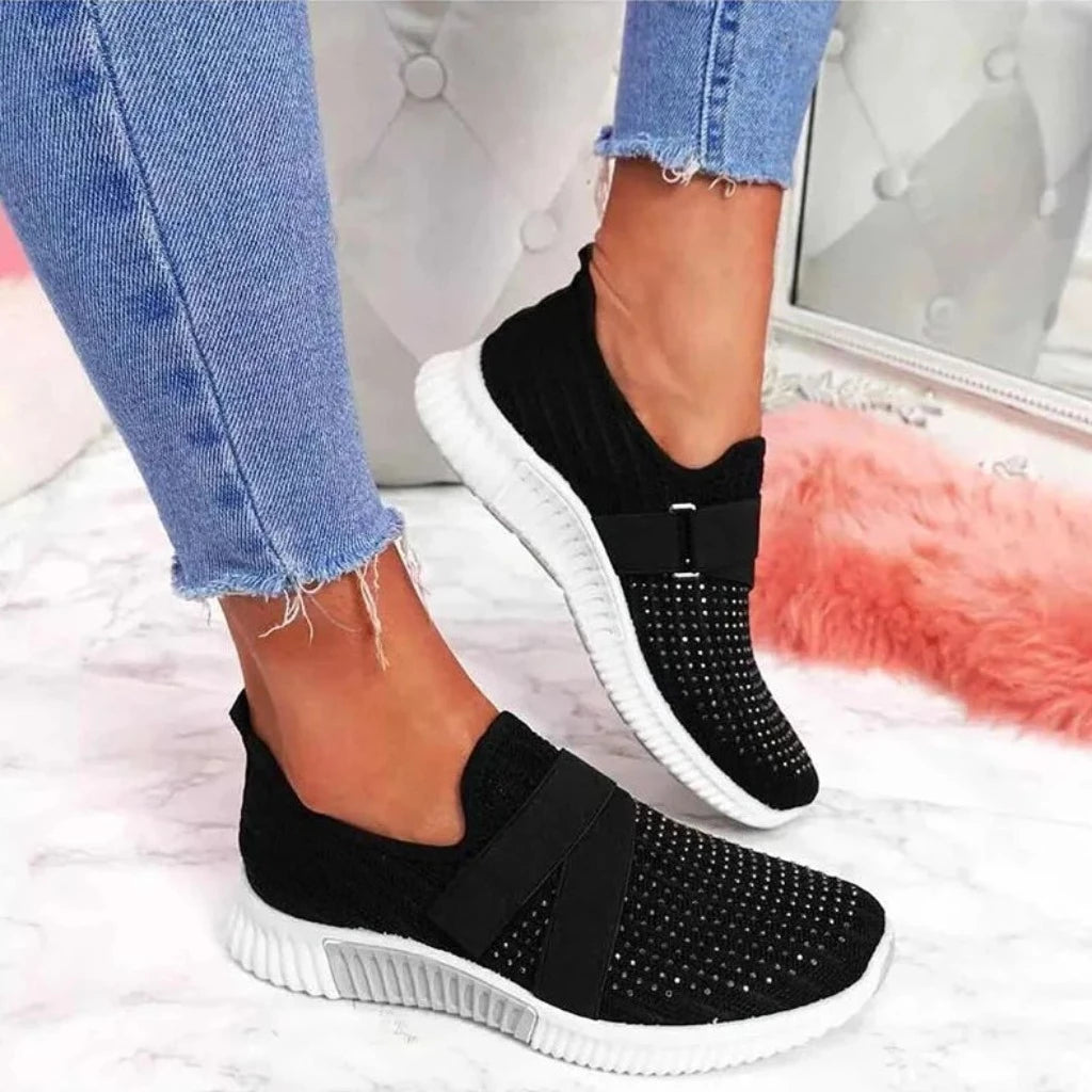 Mesh Breathable Sport Rhinestone Platform Vulcanized Comfort Footwear - Necessary Clothing Store