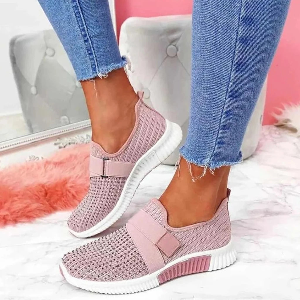 Mesh Breathable Sport Rhinestone Platform Vulcanized Comfort Footwear - Necessary Clothing Store