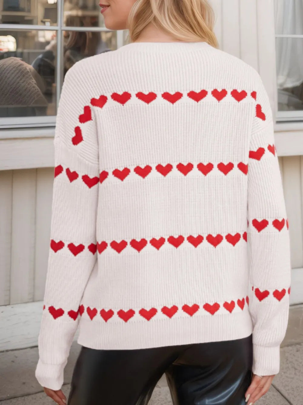 Heart Round Neck Long Sleeve Sweater | Necessary Clothing