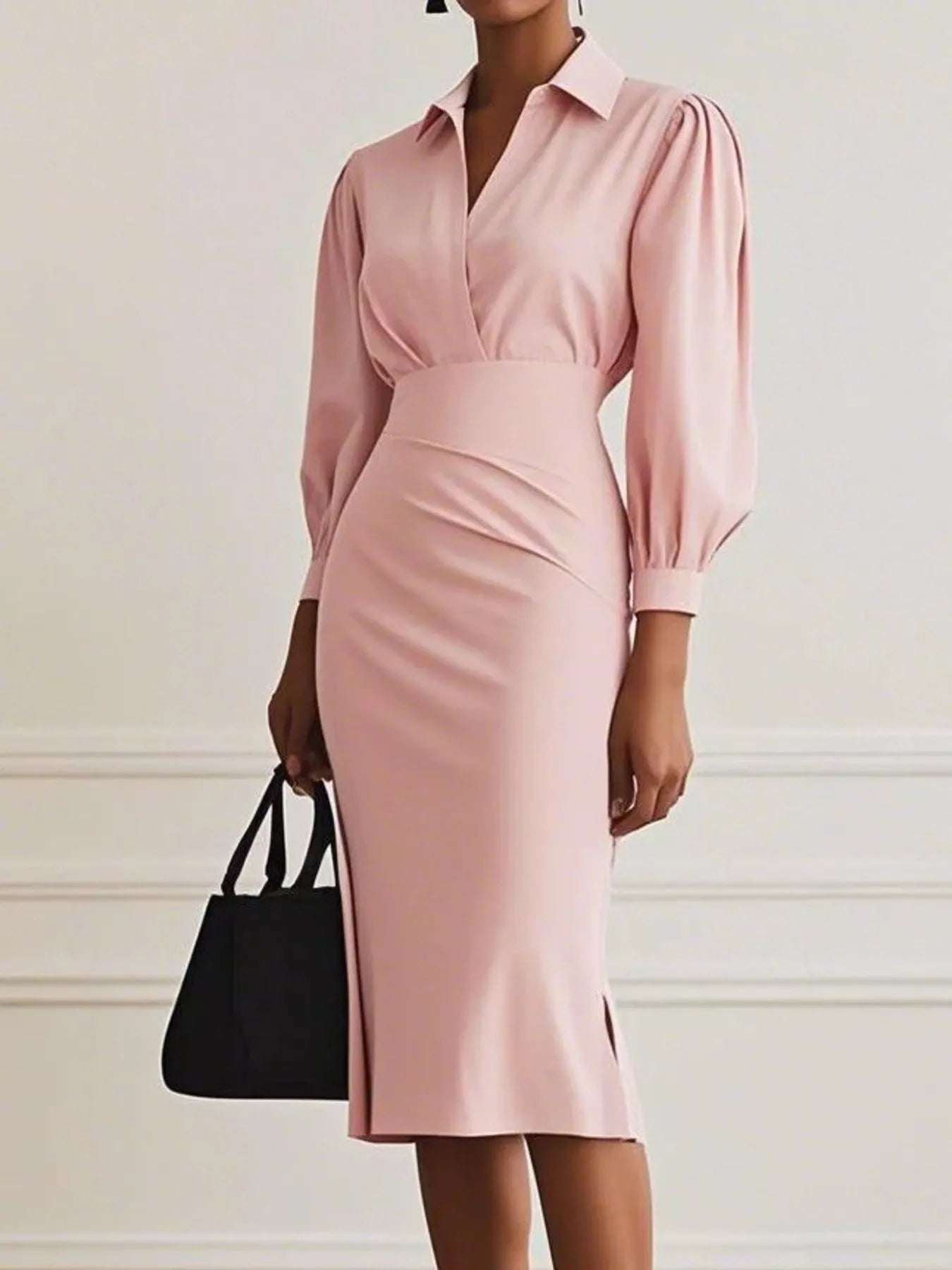 Ruched Midi Shirt Dress with Side Slit | Necessary Clothing