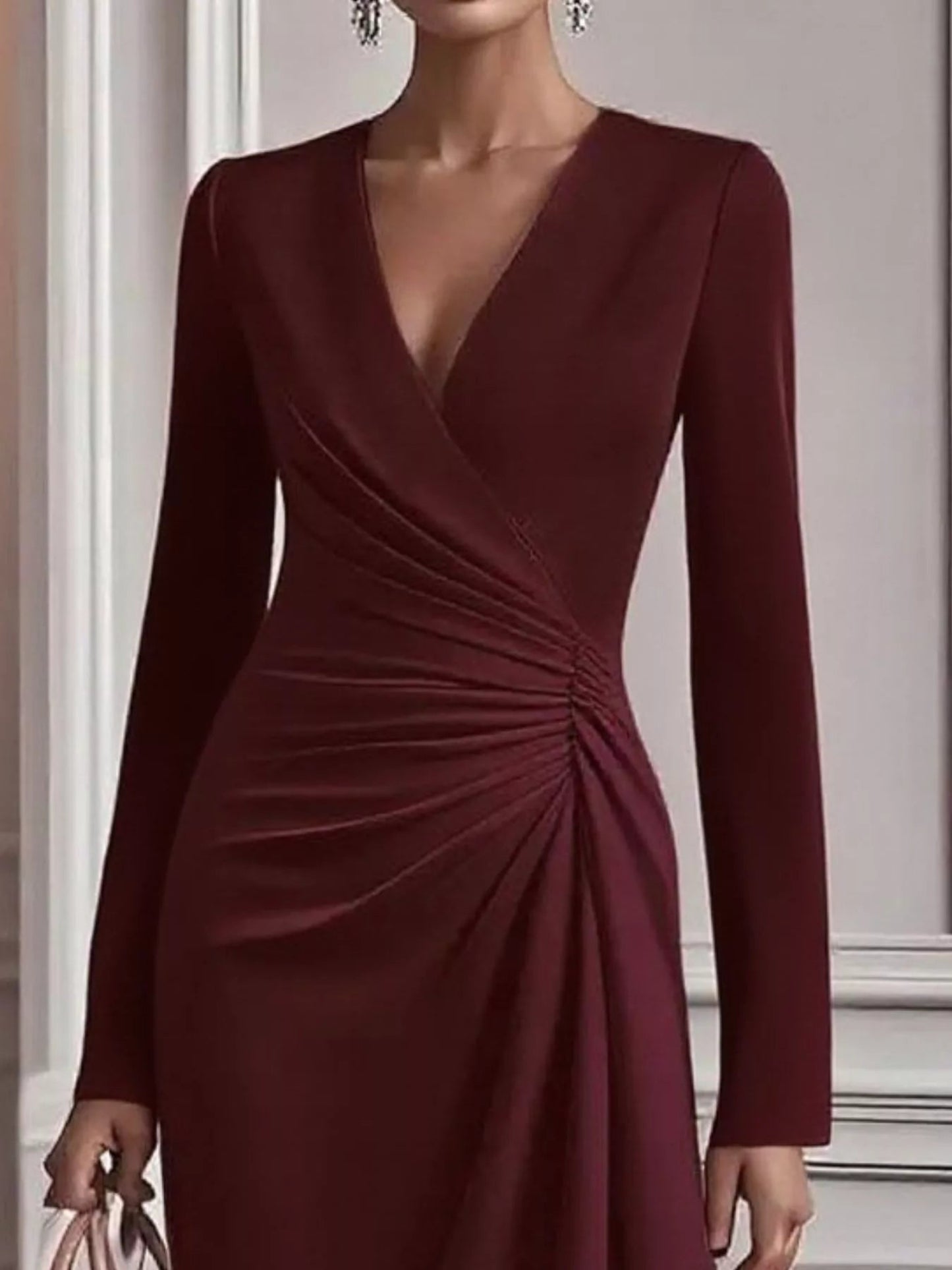 Ruched Surplice Long Sleeve Dress | Necessary Clothing