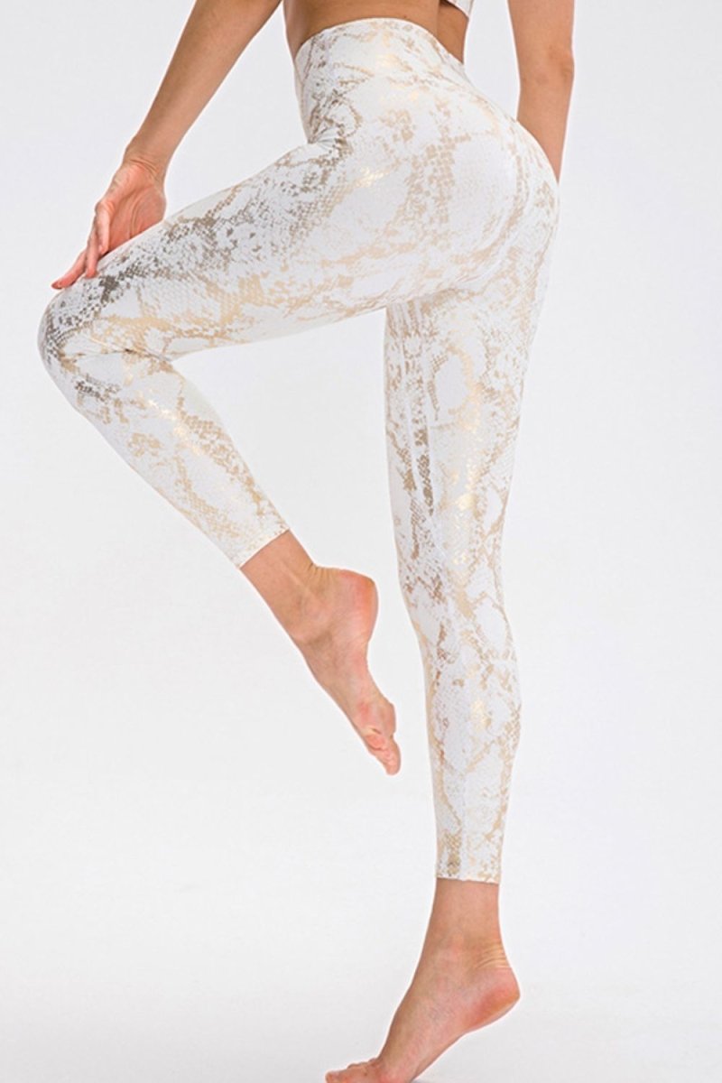 Animal Print Slim Fit Wide Waistband Long Sports Pants - Necessary Clothing