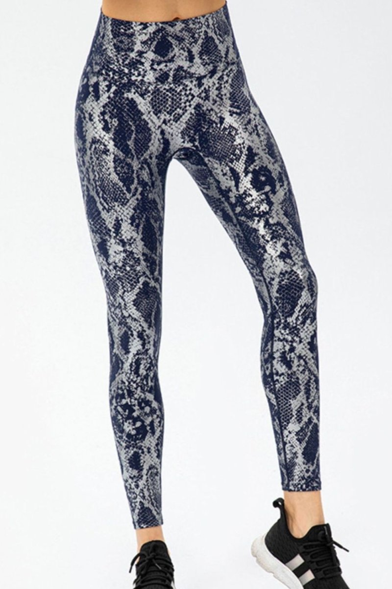 Animal Print Slim Fit Wide Waistband Long Sports Pants - Necessary Clothing
