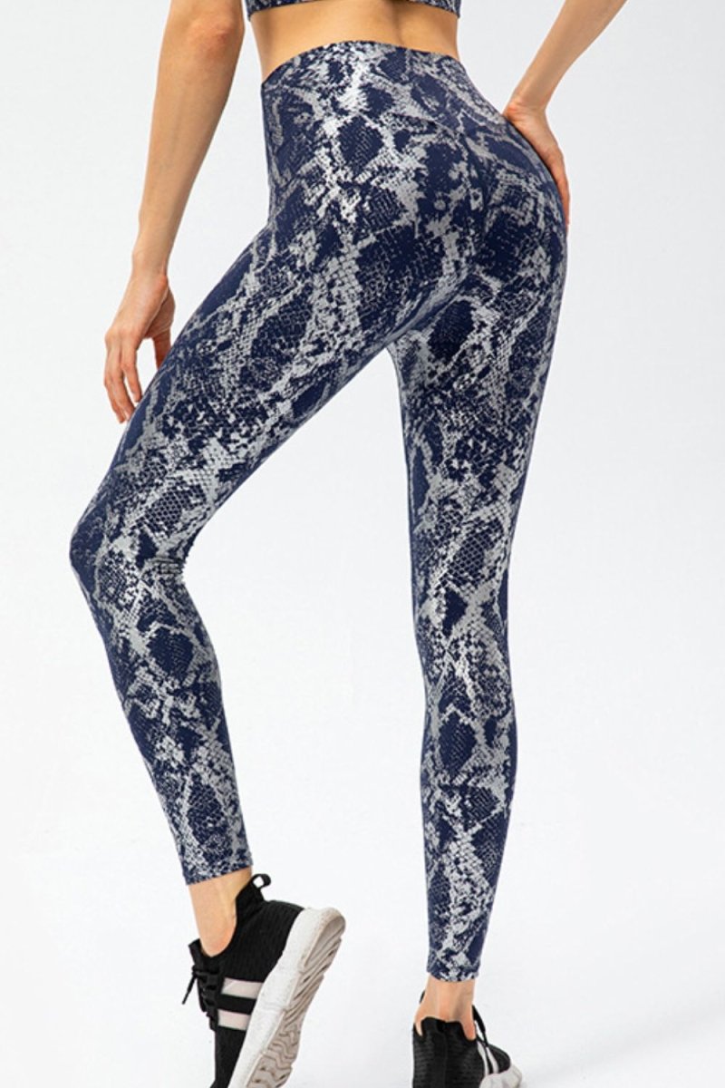 Animal Print Slim Fit Wide Waistband Long Sports Pants - Necessary Clothing