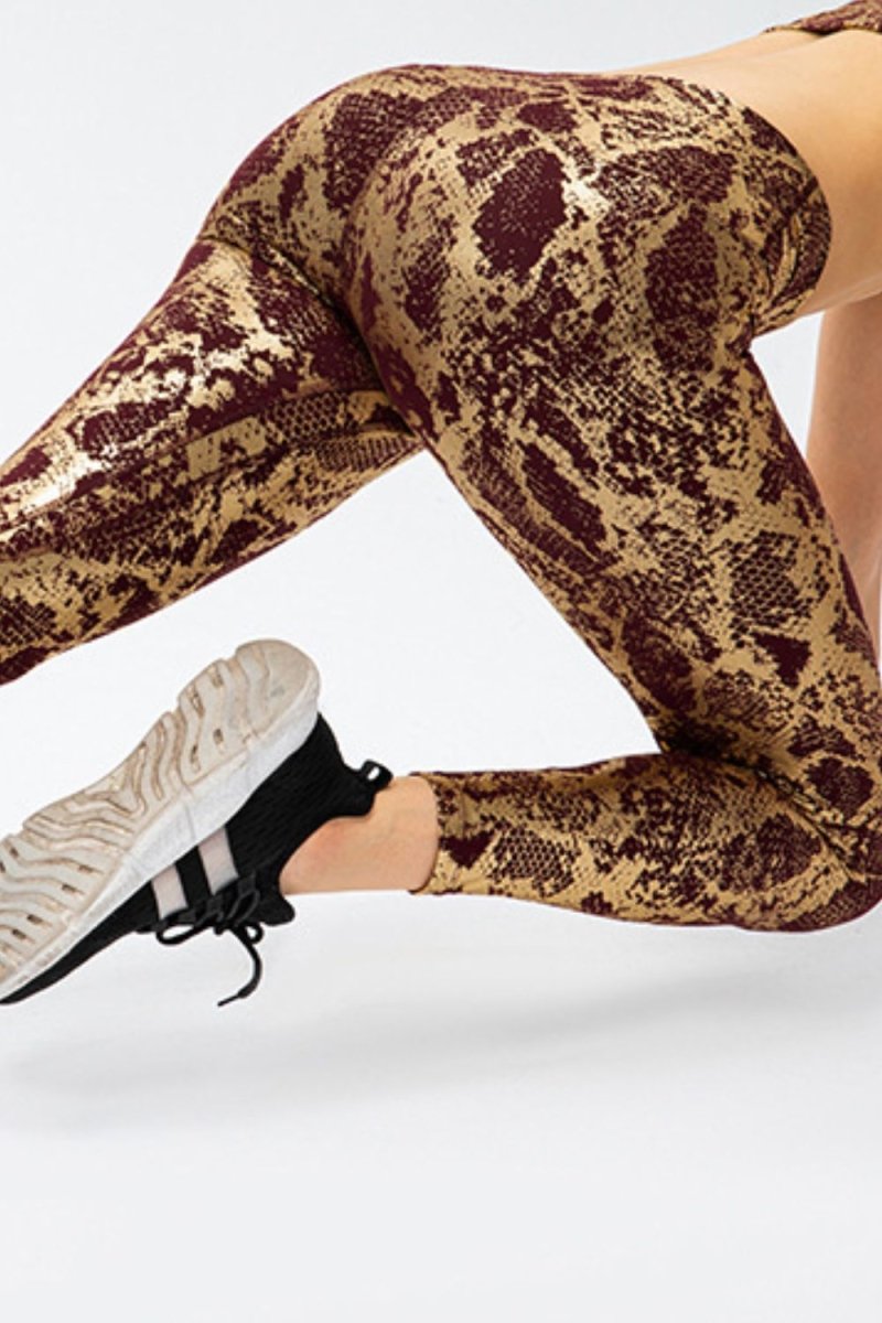 Animal Print Slim Fit Wide Waistband Long Sports Pants - Necessary Clothing