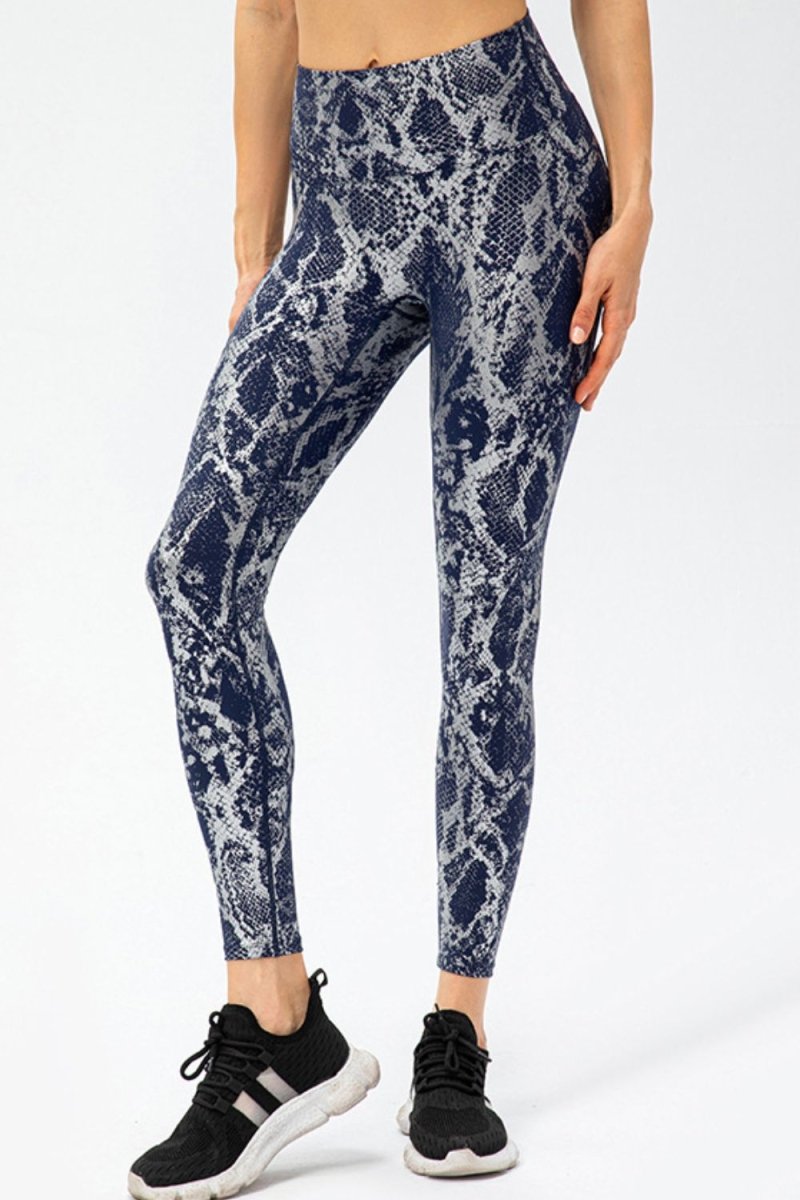 Animal Print Slim Fit Wide Waistband Long Sports Pants - Necessary Clothing