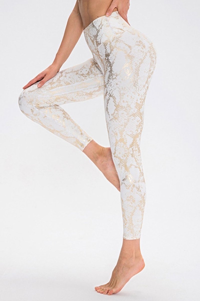 Animal Print Slim Fit Wide Waistband Long Sports Pants - Necessary Clothing