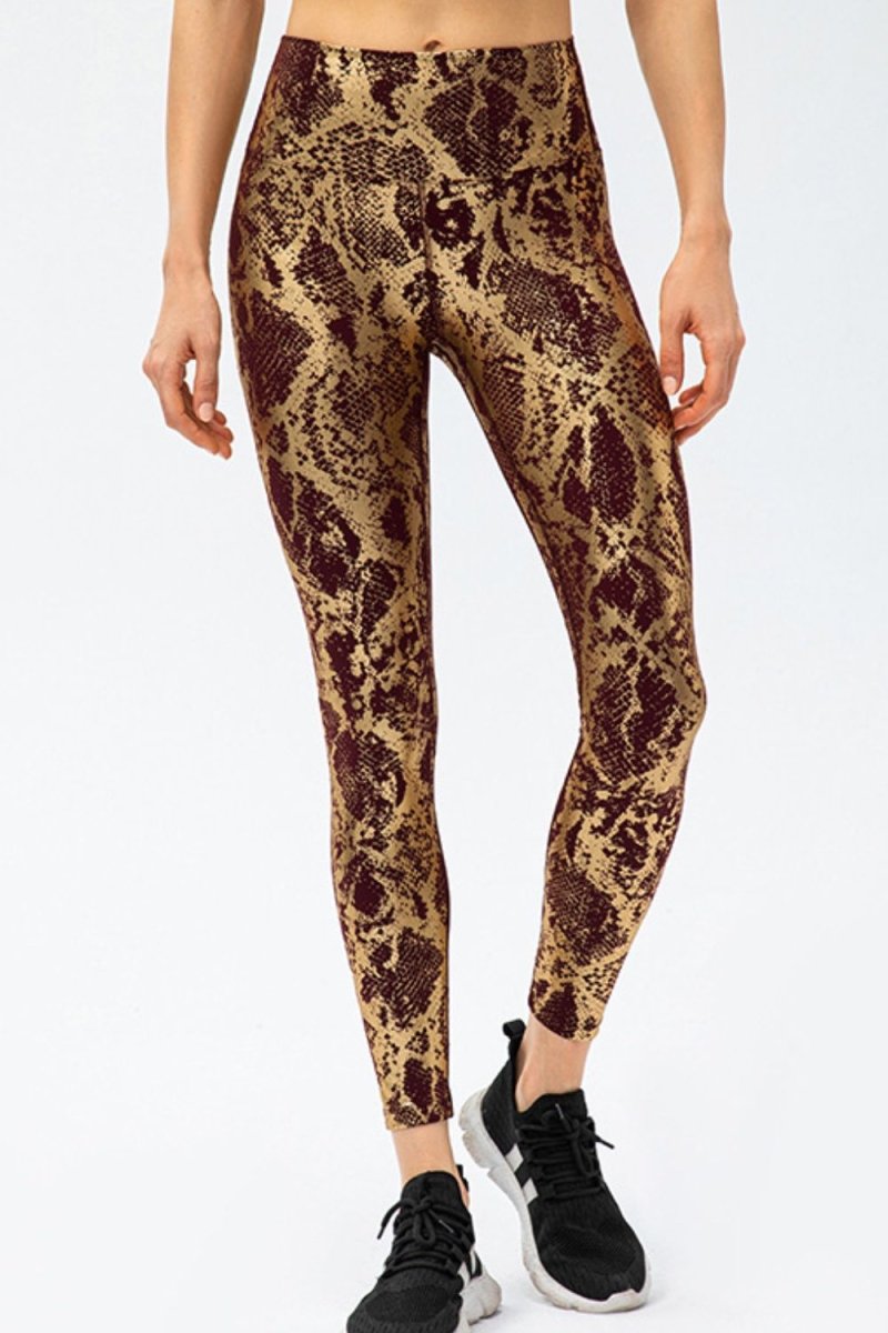 Animal Print Slim Fit Wide Waistband Long Sports Pants - Necessary Clothing