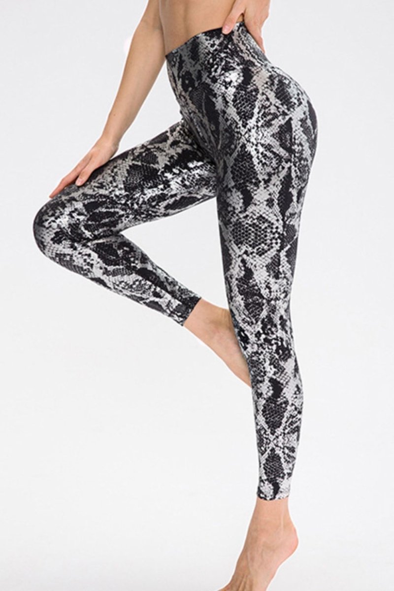 Animal Print Slim Fit Wide Waistband Long Sports Pants - Necessary Clothing