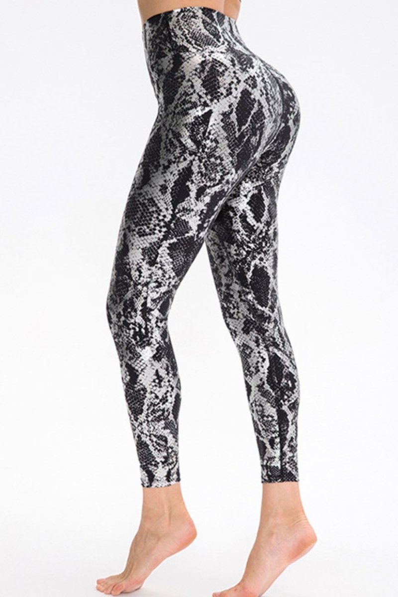 Animal Print Slim Fit Wide Waistband Long Sports Pants - Necessary Clothing