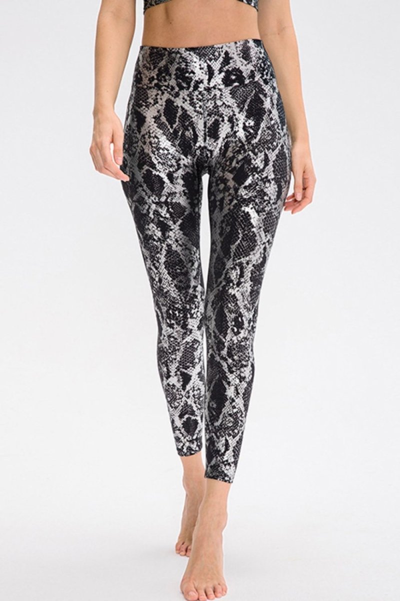 Animal Print Slim Fit Wide Waistband Long Sports Pants - Necessary Clothing