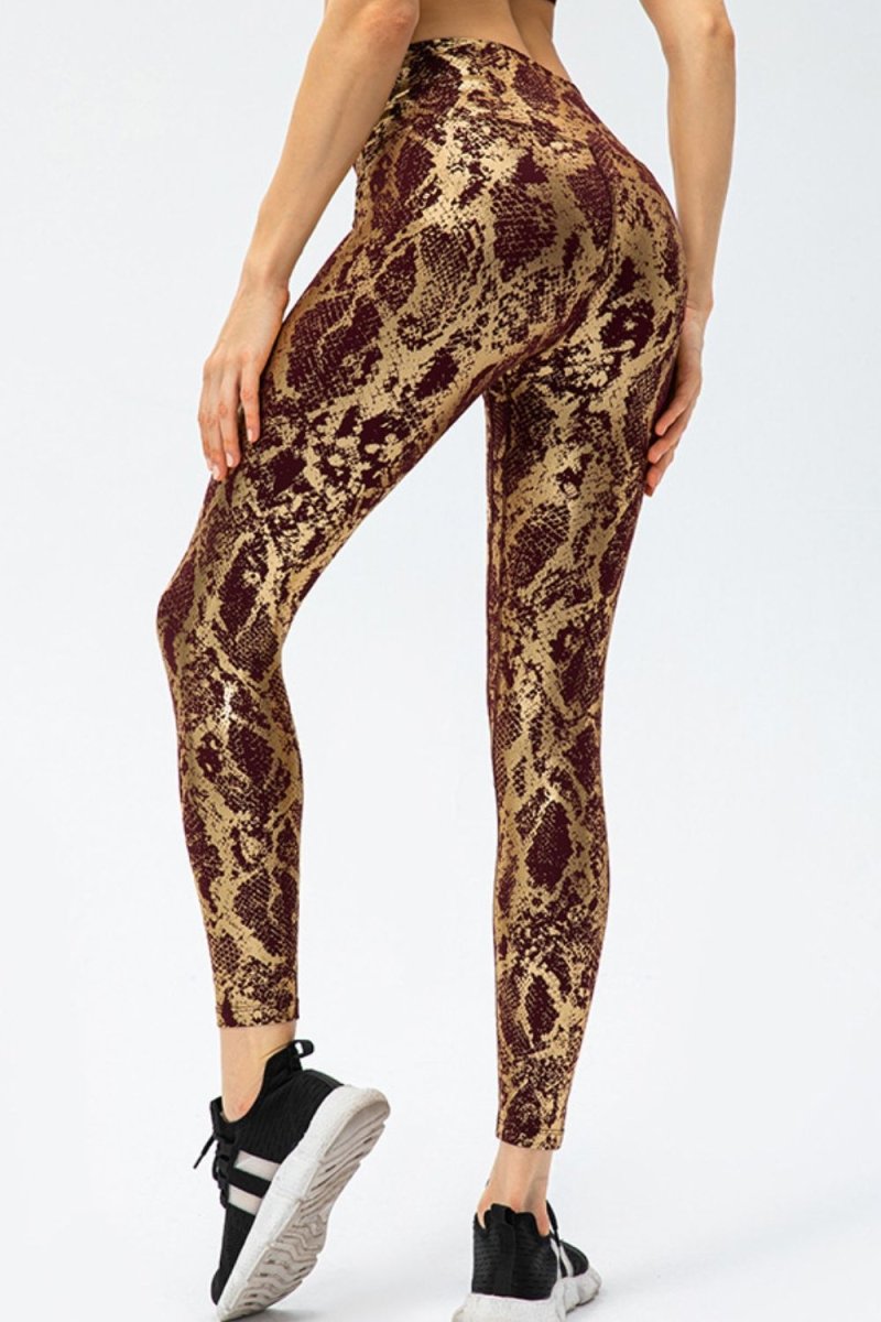 Animal Print Slim Fit Wide Waistband Long Sports Pants - Necessary Clothing