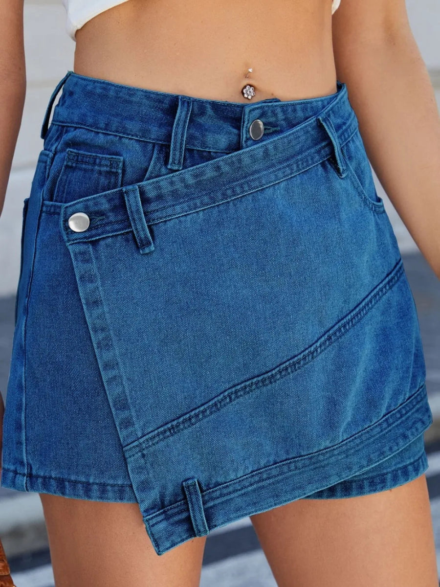 Asymmetrical Denim Skort with Pockets - Necessary Clothing