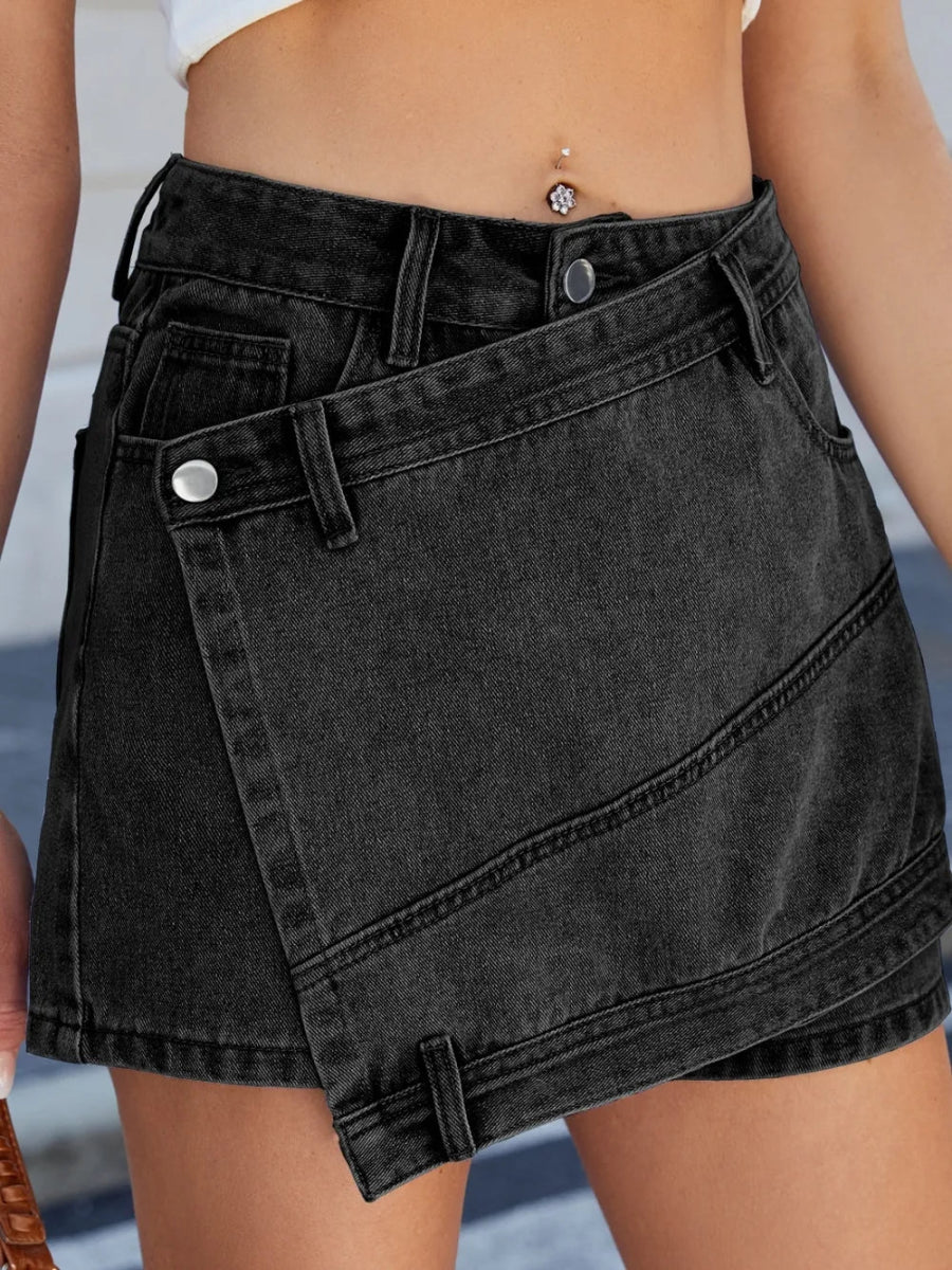 Asymmetrical Denim Skort with Pockets - Necessary Clothing