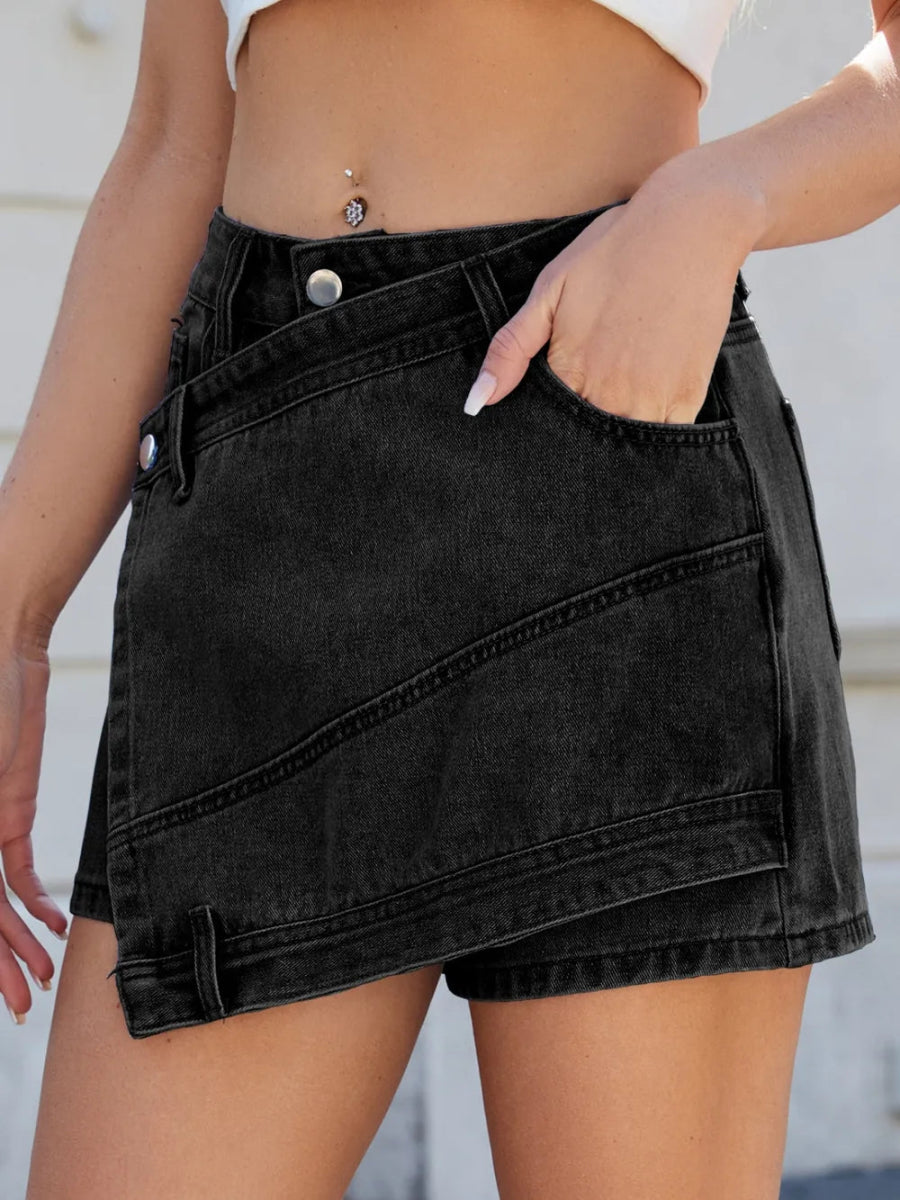 Asymmetrical Denim Skort with Pockets - Necessary Clothing