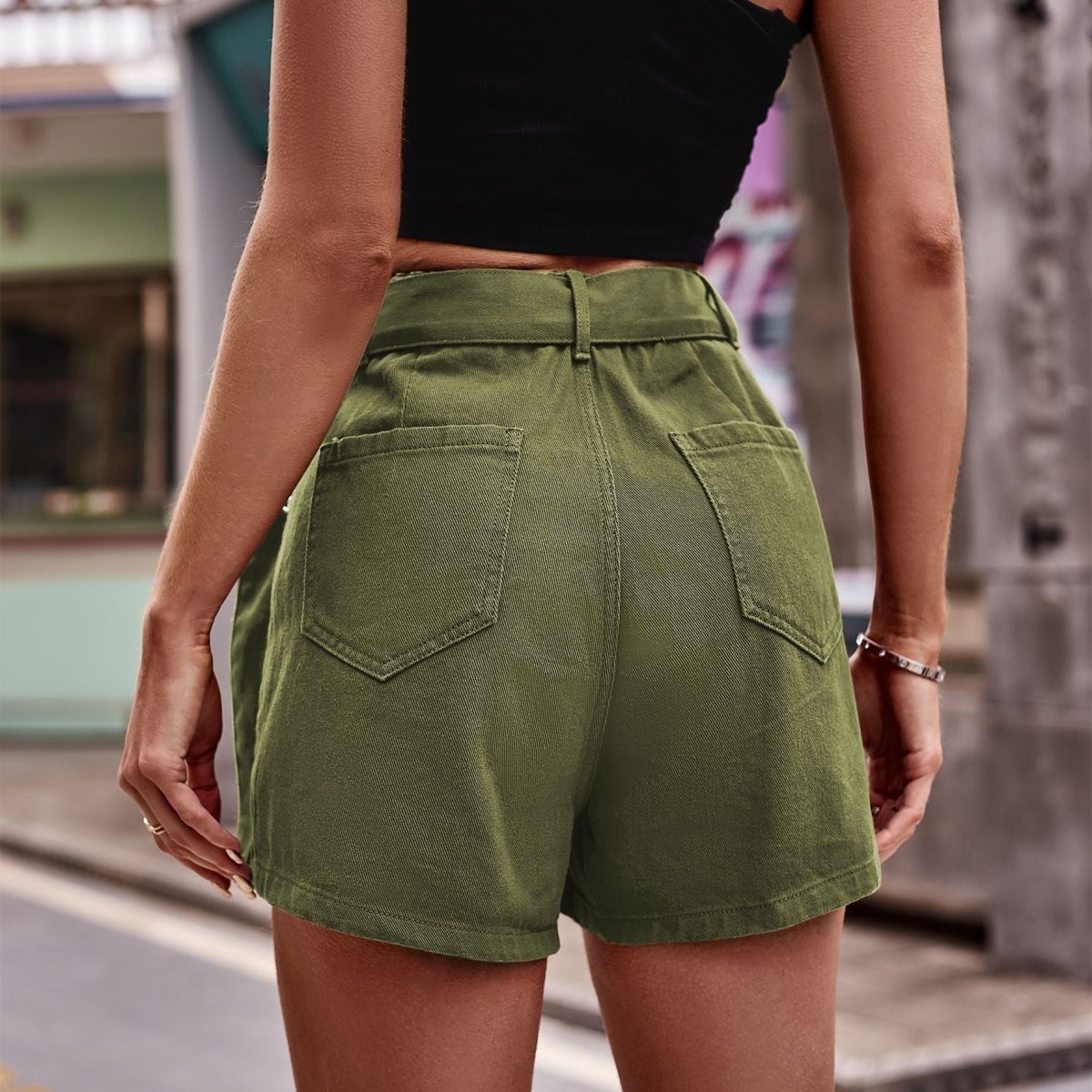 Belted Denim Shorts with Pockets - Necessary Clothing