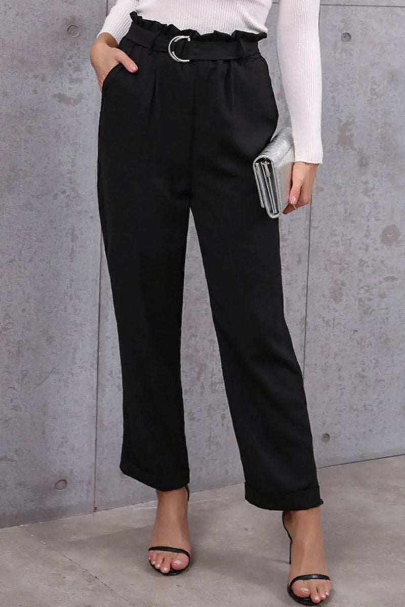 Belted Paperbag Waist Pocketed Pants - Necessary Clothing