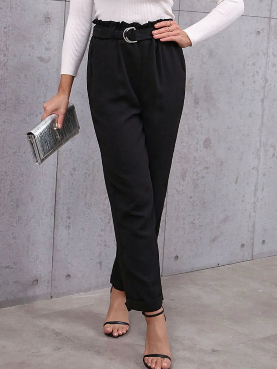 Belted Paperbag Waist Pocketed Pants - Necessary Clothing