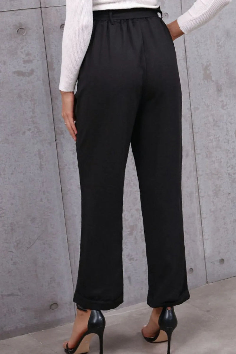 Belted Paperbag Waist Pocketed Pants - Necessary Clothing