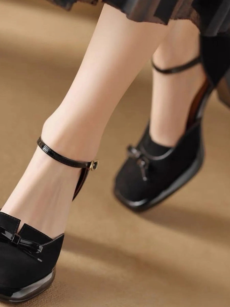 Bow Block Heel Ankle Strap Pumps - Necessary Clothing