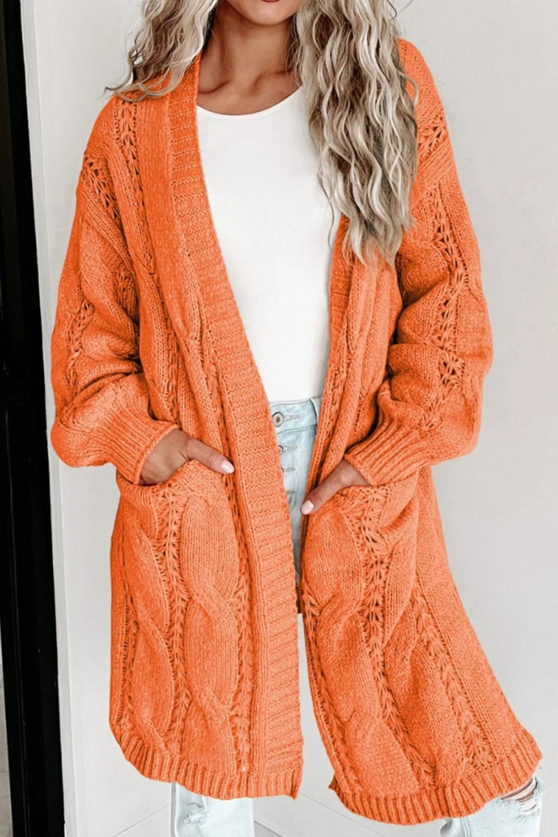 Cable - Knit Dropped Shoulder Slit Cardigan - Necessary Clothing