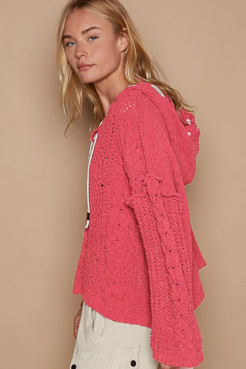 Cable Knit Hooded Chenille Sweater - Necessary Clothing