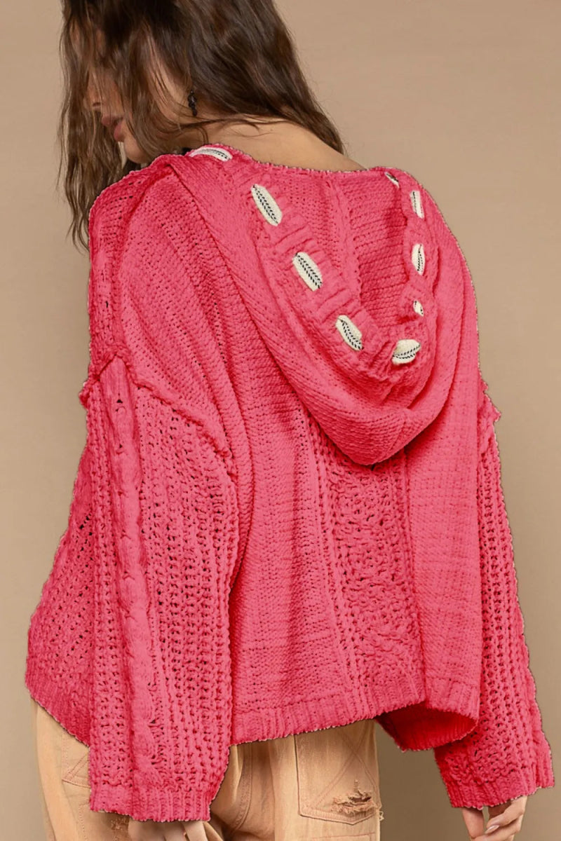 Cable Knit Hooded Chenille Sweater - Necessary Clothing