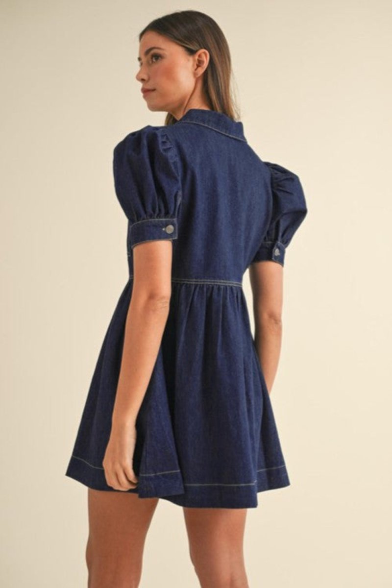 Collared Neck Half Zip Denim Dress - Necessary Clothing