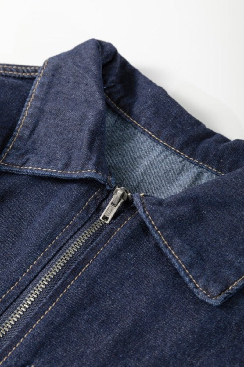 Collared Neck Half Zip Denim Dress - Necessary Clothing