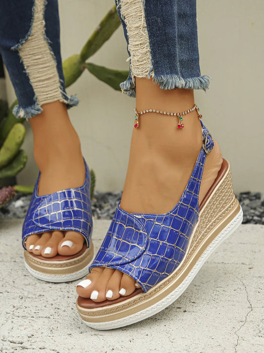 Crocodile Pattern Platform Wedge Sandals - Necessary Clothing