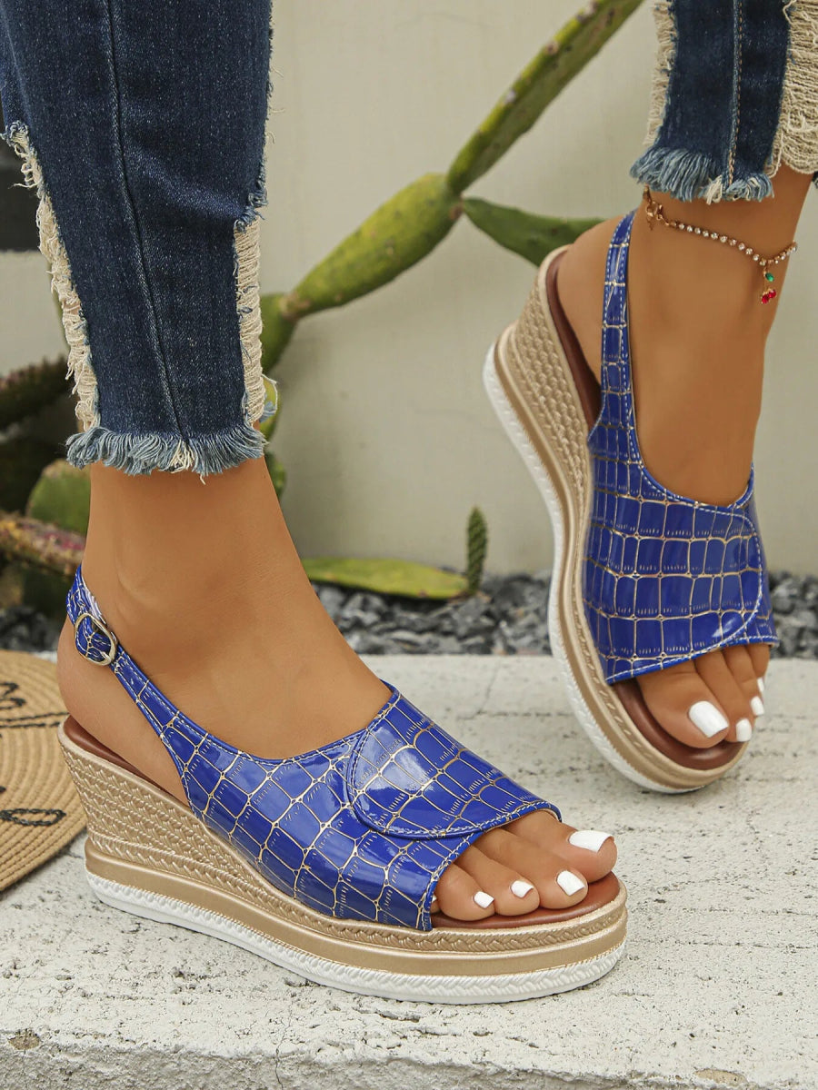 Crocodile Pattern Platform Wedge Sandals - Necessary Clothing