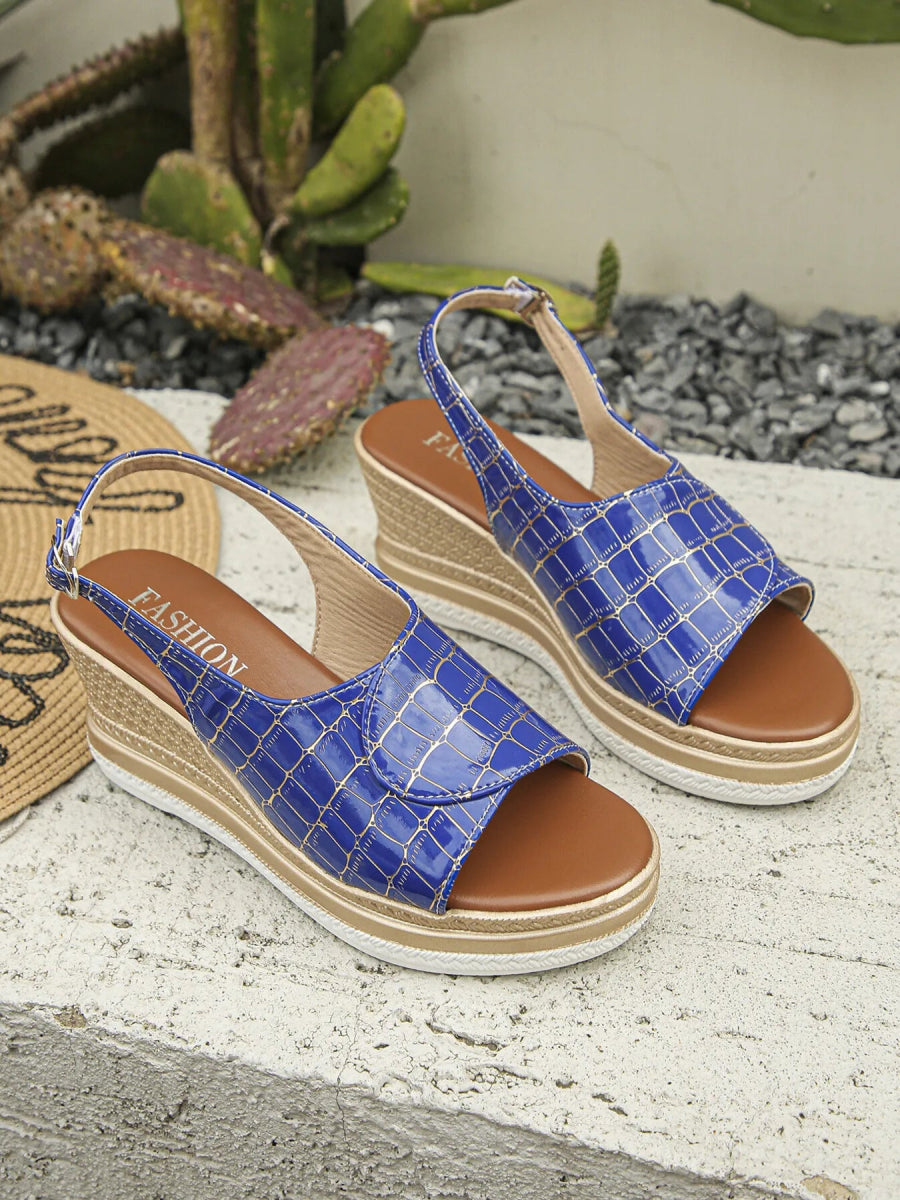 Crocodile Pattern Platform Wedge Sandals - Necessary Clothing