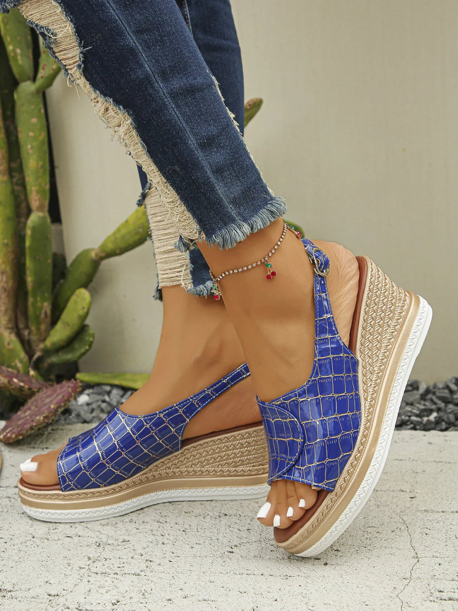 Crocodile Pattern Platform Wedge Sandals - Necessary Clothing