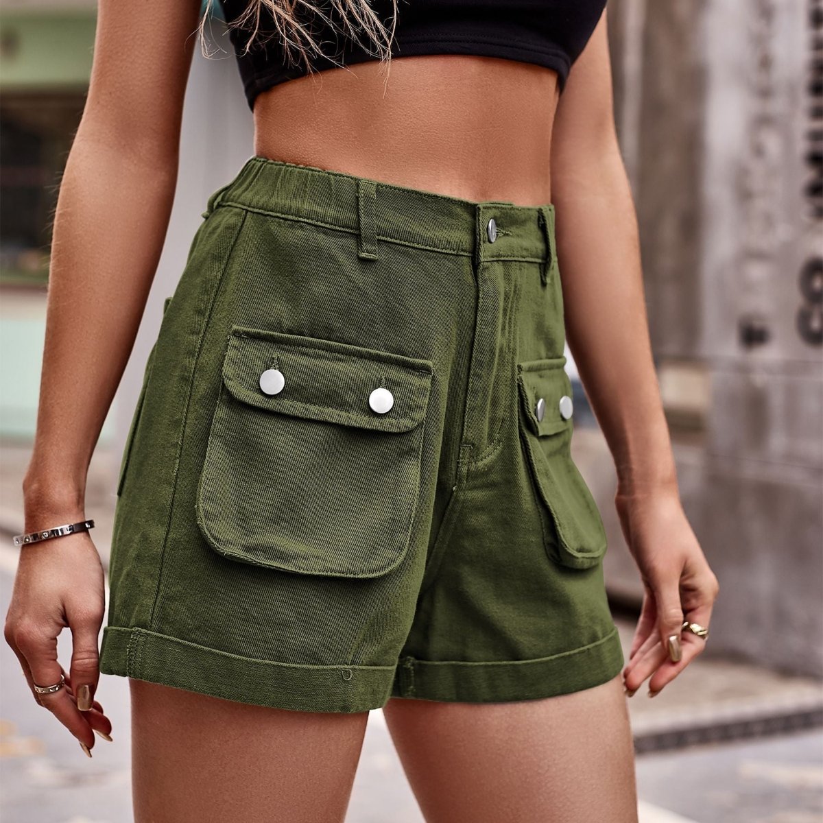 Cuffed Denim Shorts with Pockets - Necessary Clothing