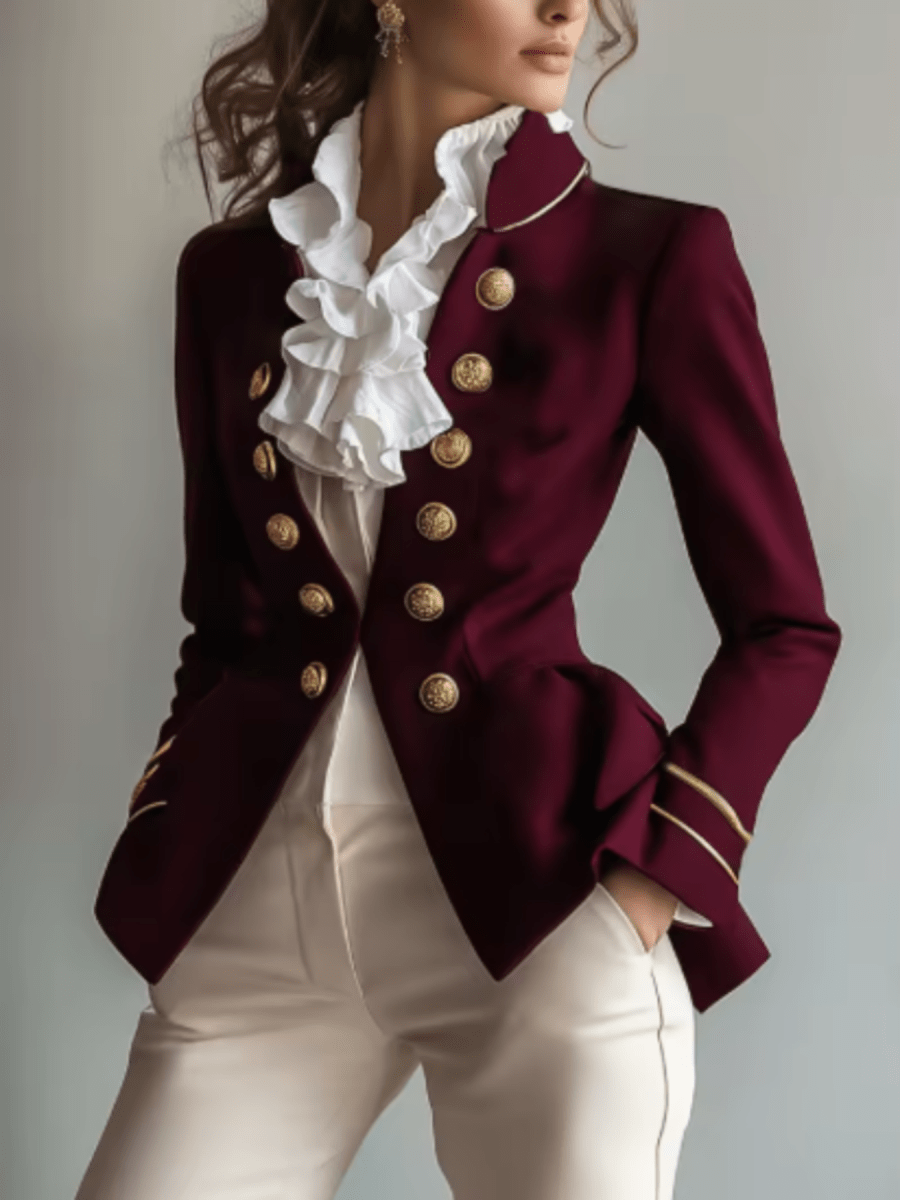 Decorative Button Hight - Low Blazer with Cuff Trim - Necessary Clothing