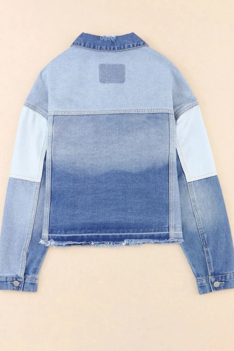 Distressed Button Up Drop Shoulder Denim Jacket - Necessary Clothing