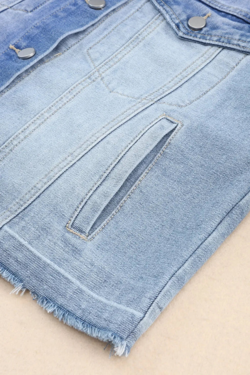 Distressed Button Up Drop Shoulder Denim Jacket - Necessary Clothing
