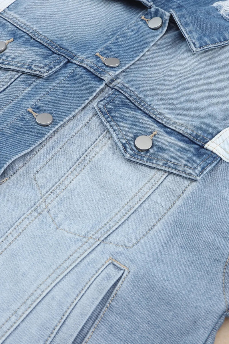 Distressed Button Up Drop Shoulder Denim Jacket - Necessary Clothing