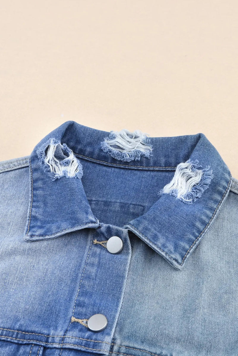 Distressed Button Up Drop Shoulder Denim Jacket - Necessary Clothing