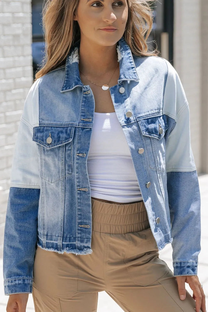 Distressed Button Up Drop Shoulder Denim Jacket - Necessary Clothing