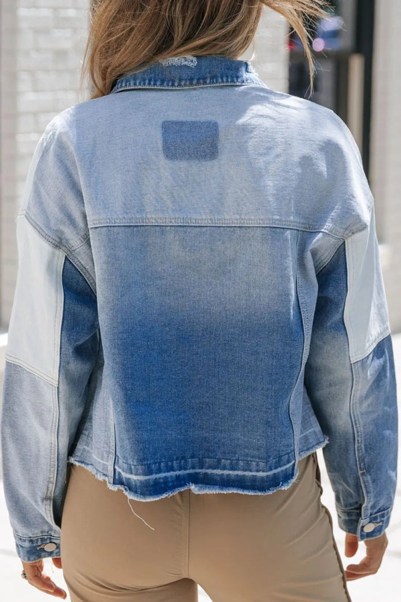 Distressed Button Up Drop Shoulder Denim Jacket - Necessary Clothing