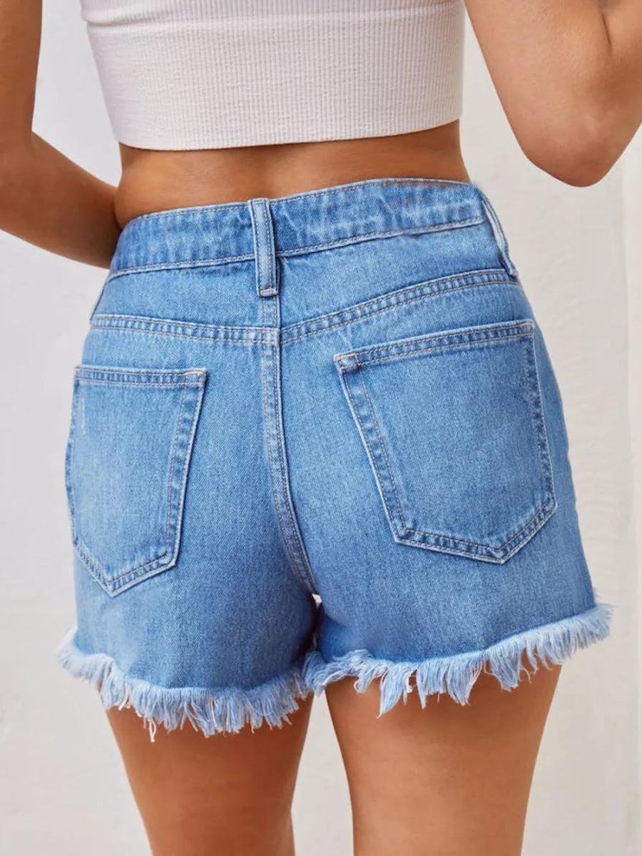 Distressed Raw Hem Denim Shorts - Necessary Clothing