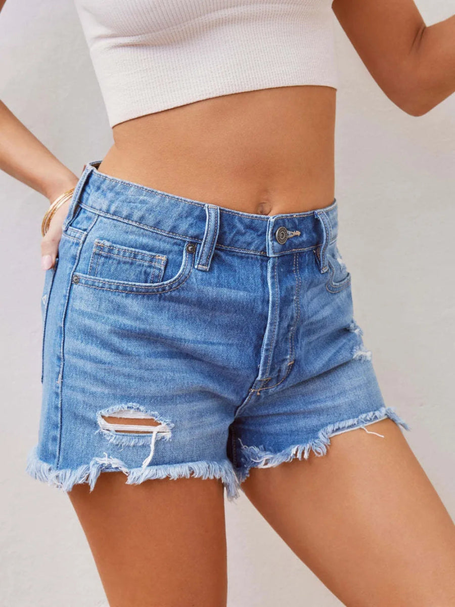Distressed Raw Hem Denim Shorts - Necessary Clothing