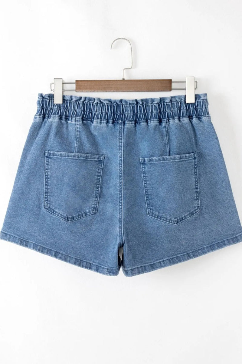 Drawstring High Waist Denim Shorts with Pockets - Necessary Clothing
