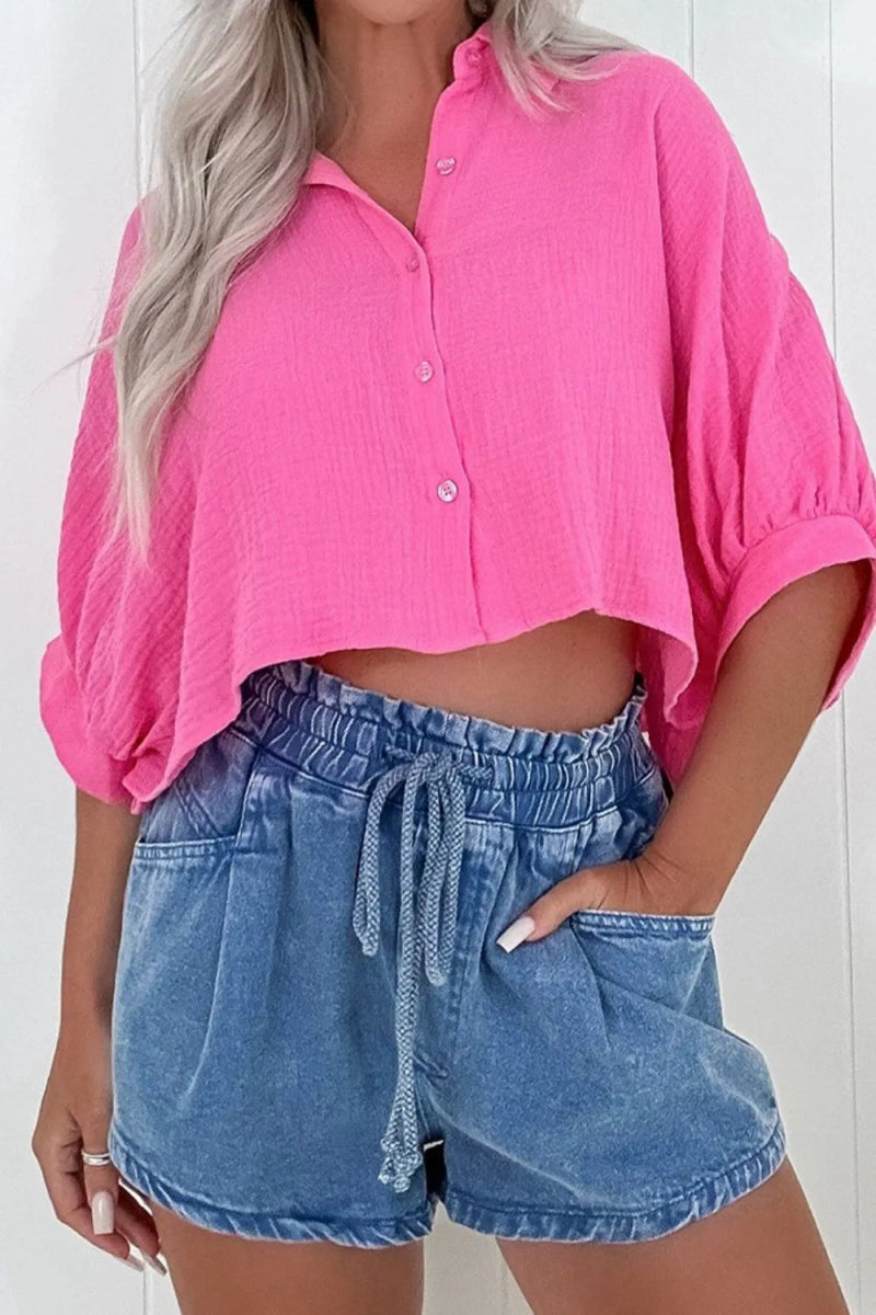 Drawstring High Waist Denim Shorts with Pockets - Necessary Clothing