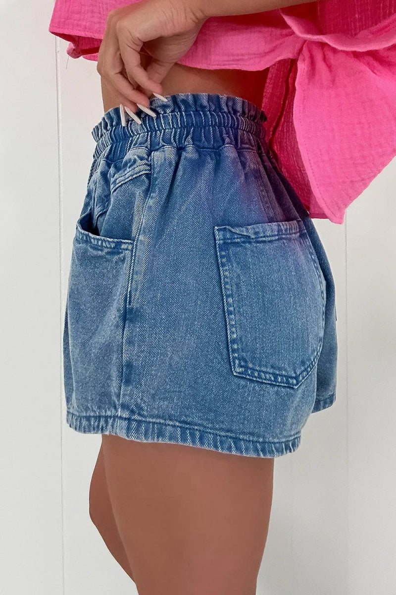 Drawstring High Waist Denim Shorts with Pockets - Necessary Clothing