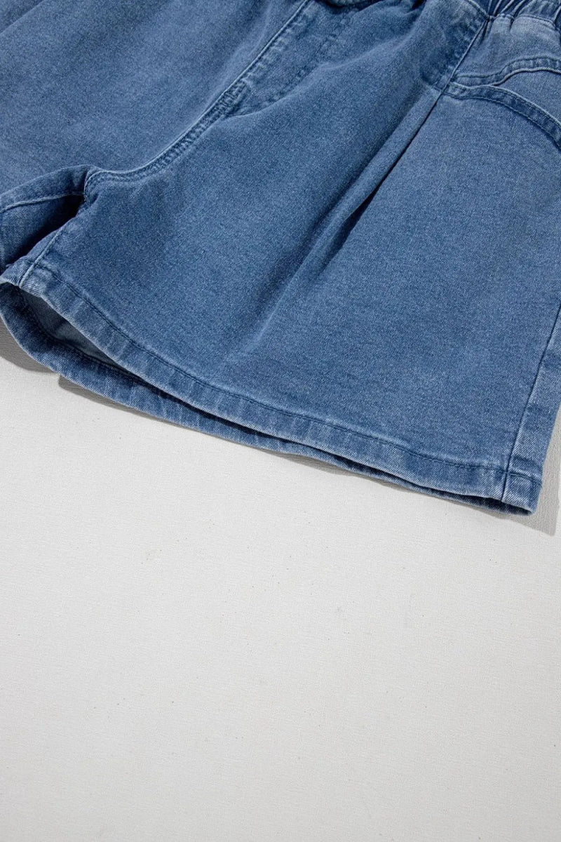 Drawstring High Waist Denim Shorts with Pockets - Necessary Clothing
